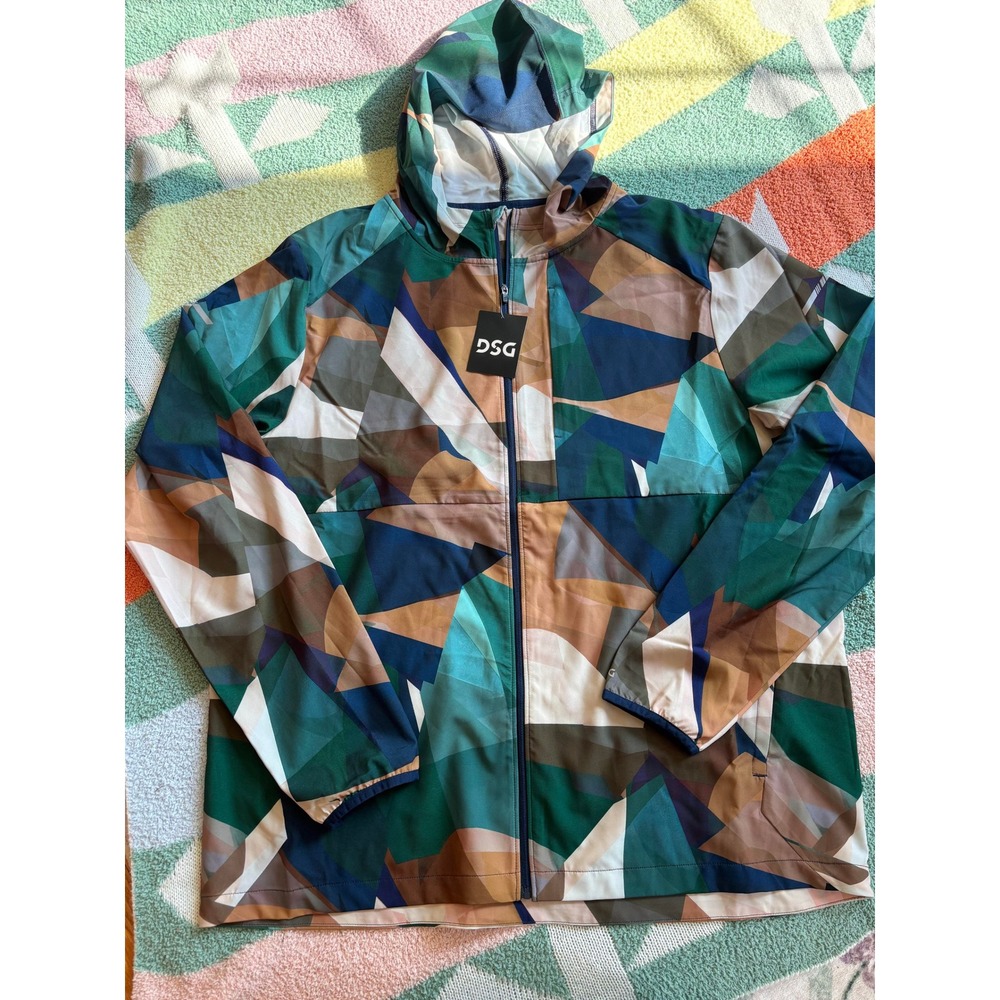 DSG Mens Geometric Abstract Print Full Zip Run Jacket With Hood Size XL